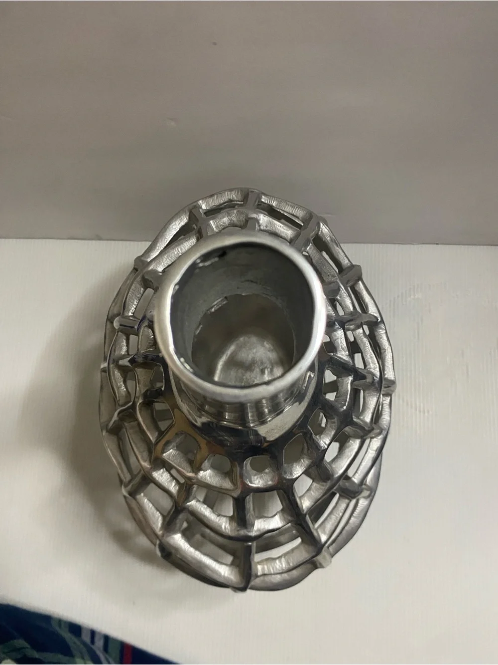 Decorative Silver Openwork Woven Metal Vase - Modern Art Deco Home Accent